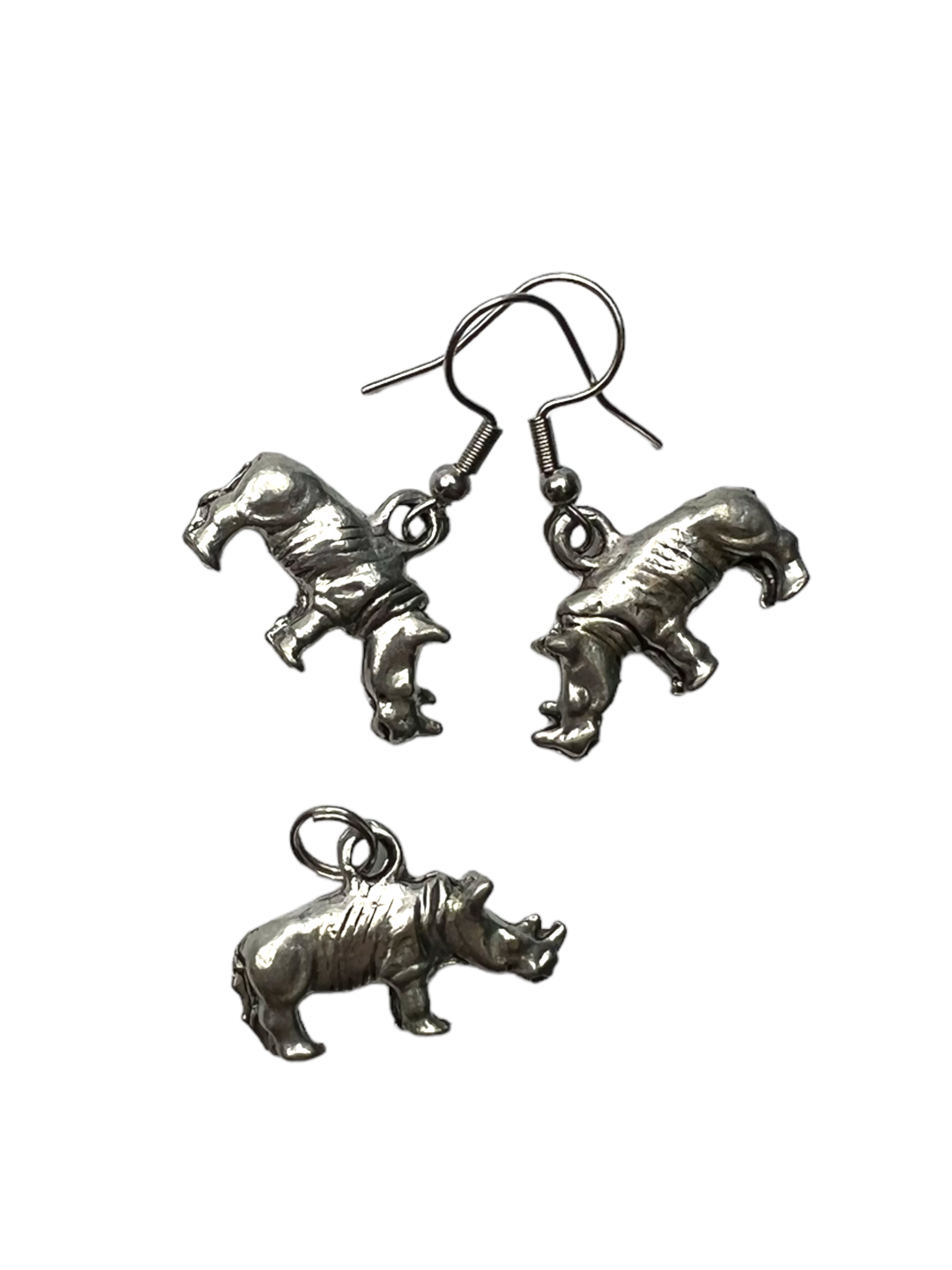 Pewter Rhinoceros Necklace and Earring Set