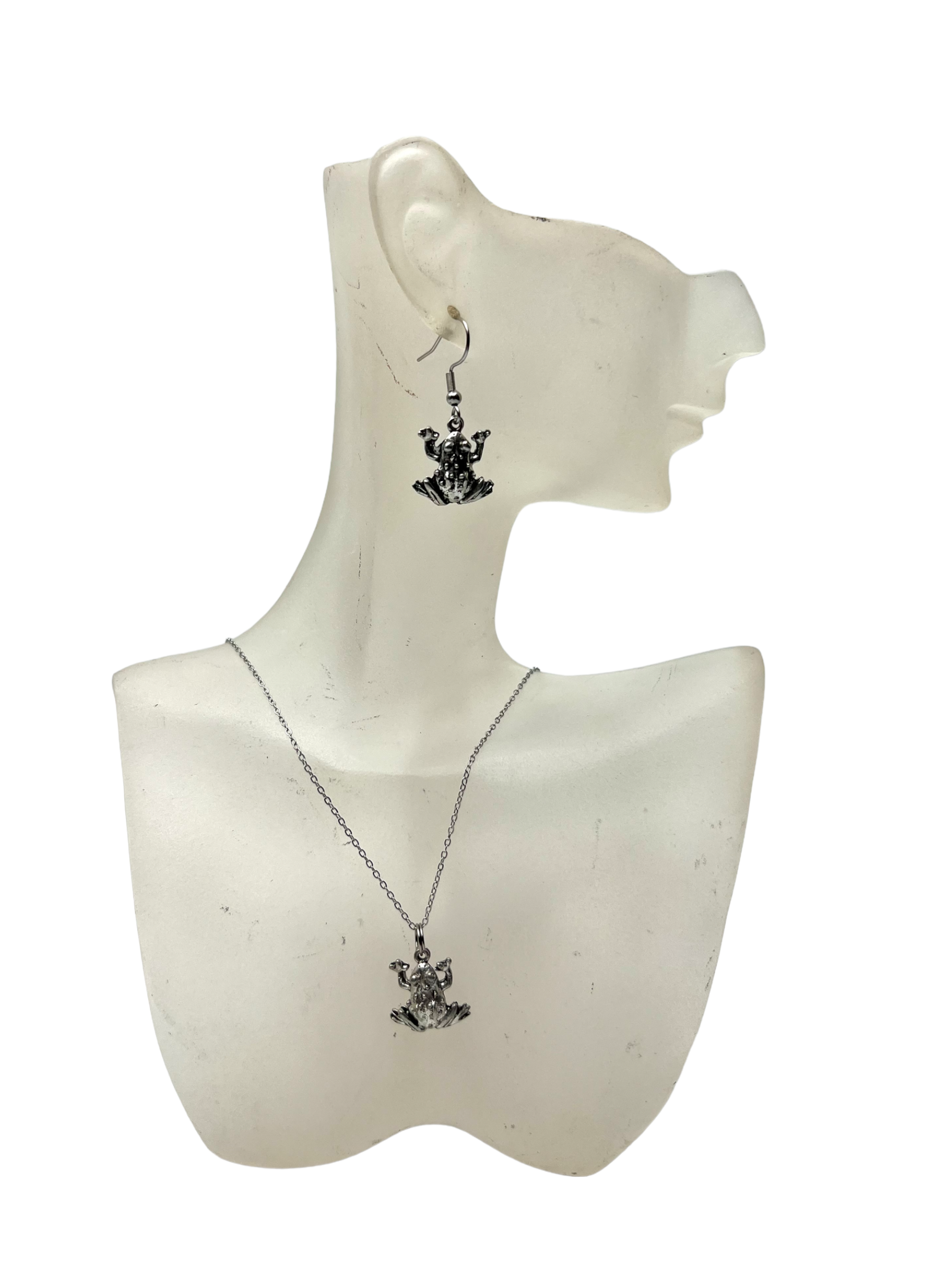 Charming Pewter Frog Necklace and Earring Set