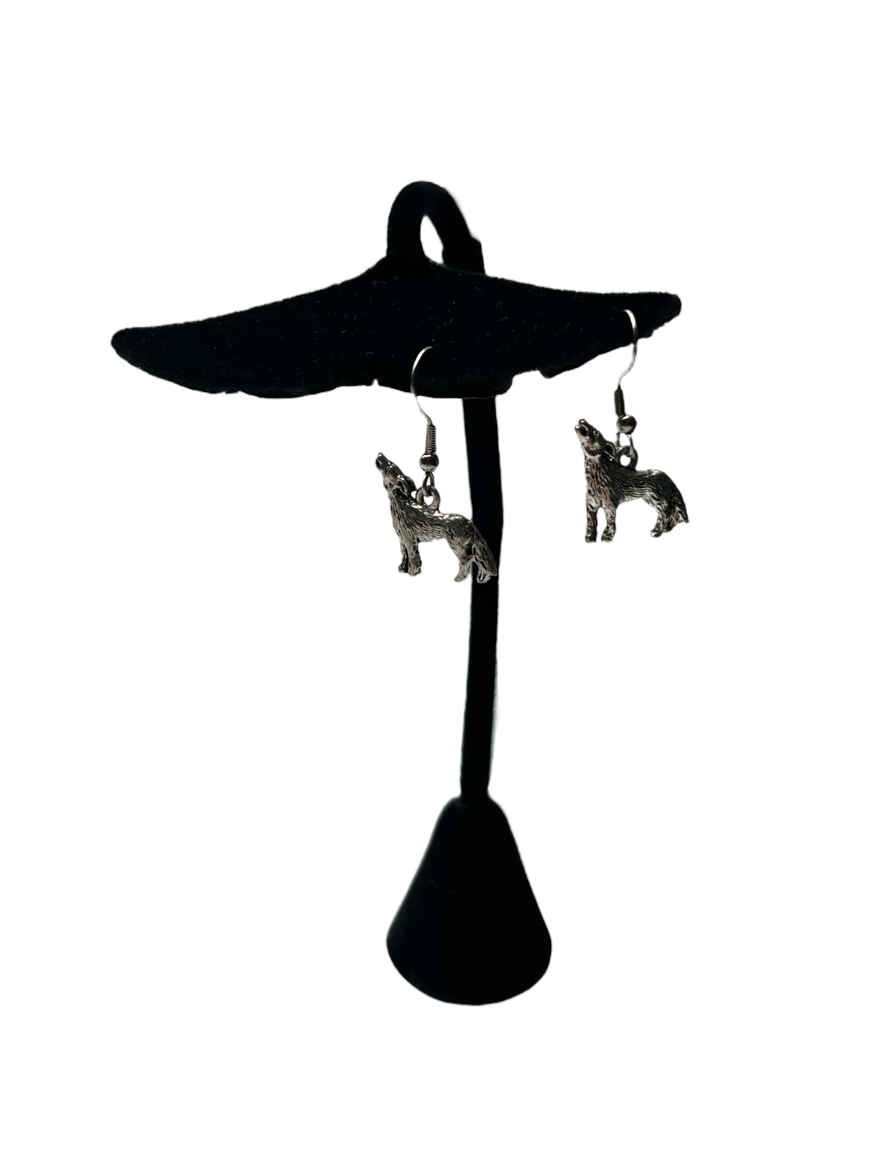 Pewter Wolf Necklace and Earring Set