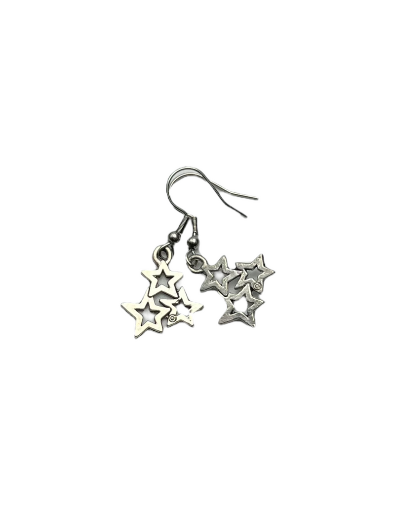 Silver Dangling Stars Earrings and Necklace Set