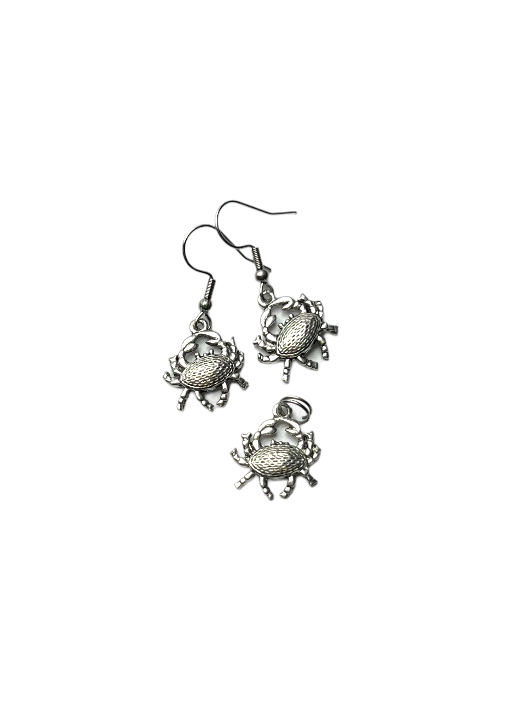 Silver Crab Necklace and Earrings Set
