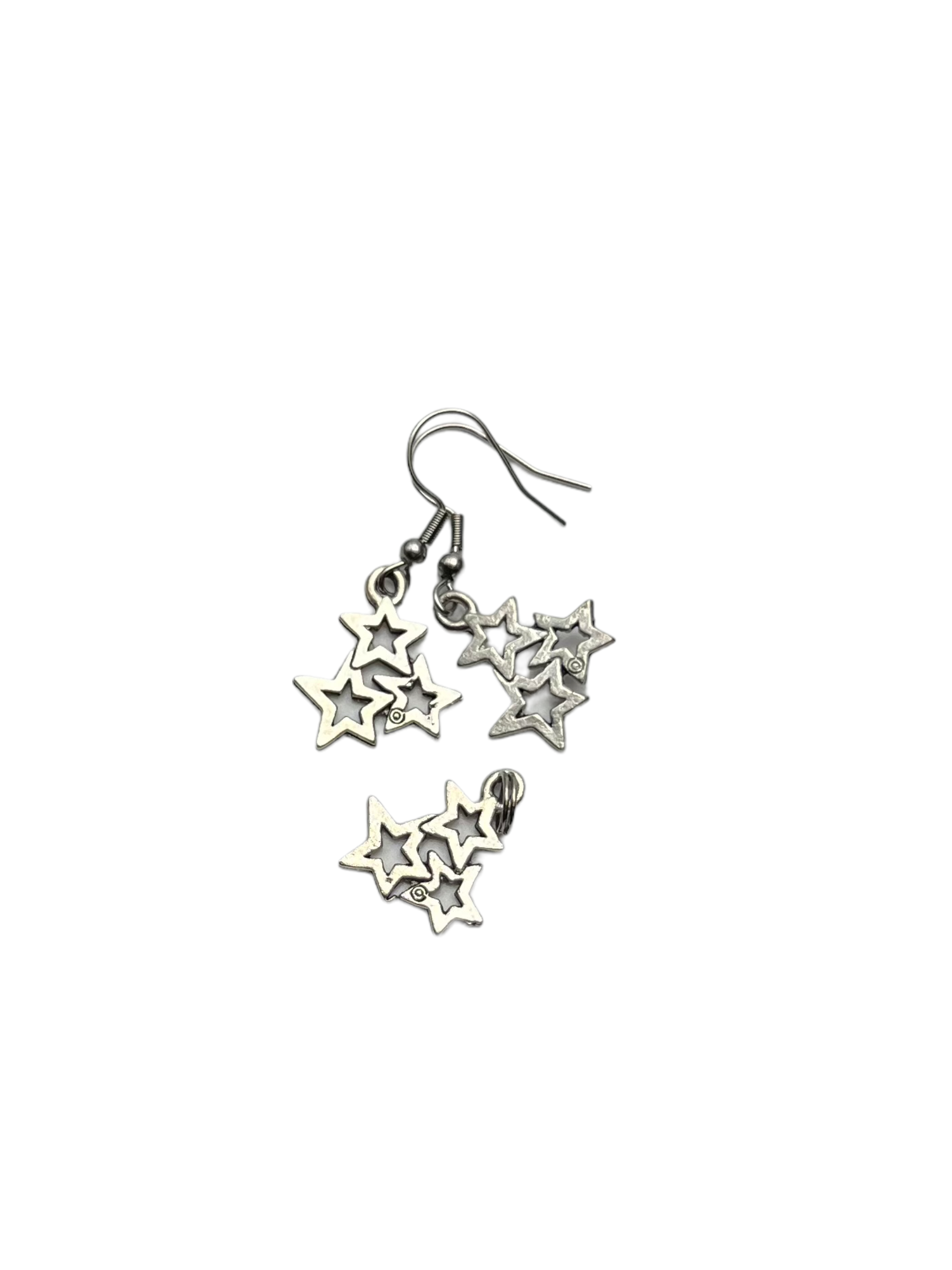 Silver Dangling Stars Earrings and Necklace Set