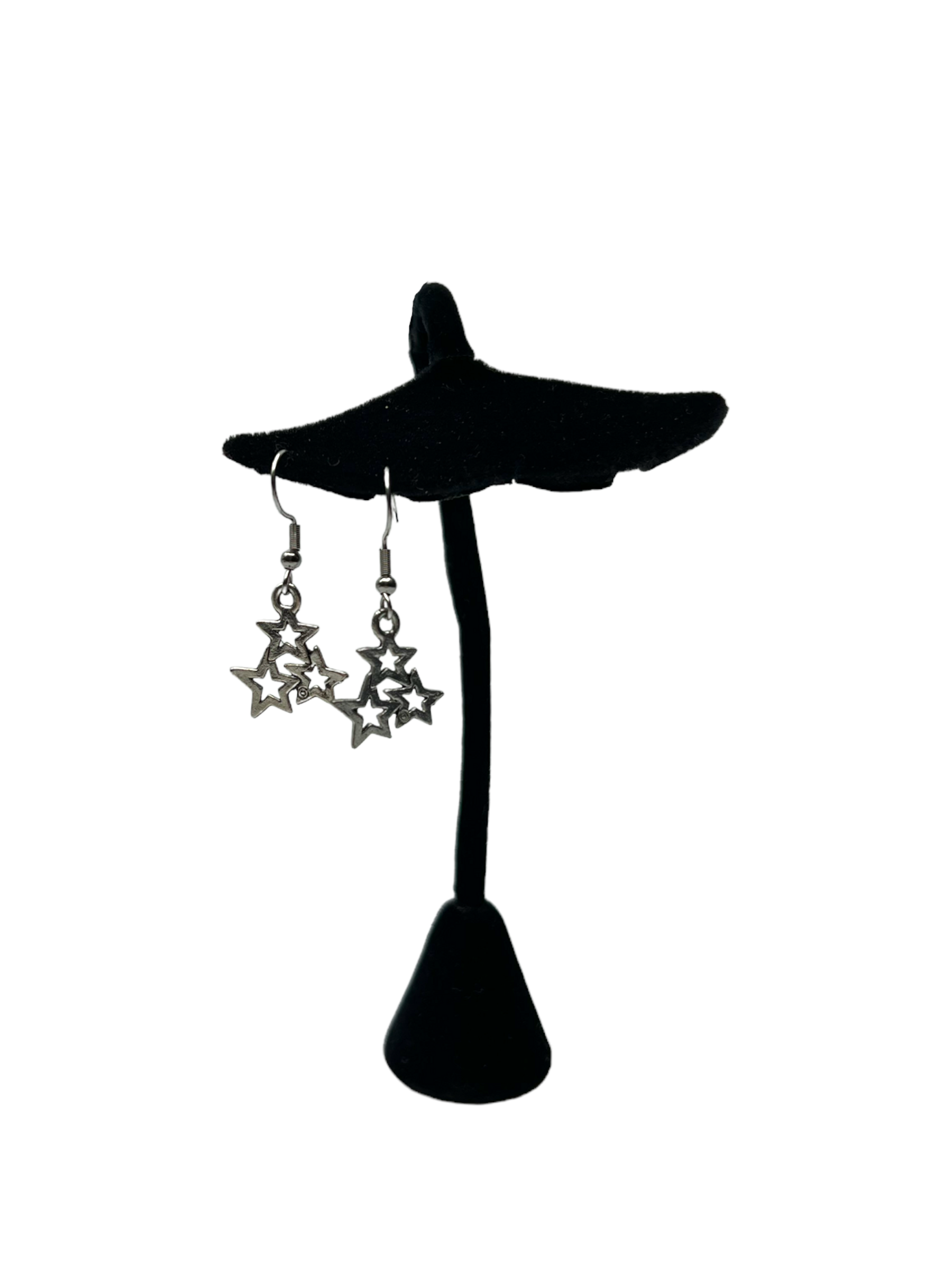 Silver Dangling Stars Earrings and Necklace Set