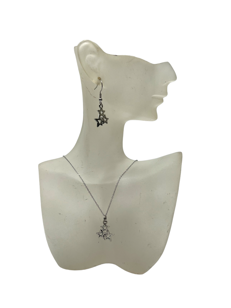 Silver Dangling Stars Earrings and Necklace Set: A Sparkling Statement Piece for Any Occasion