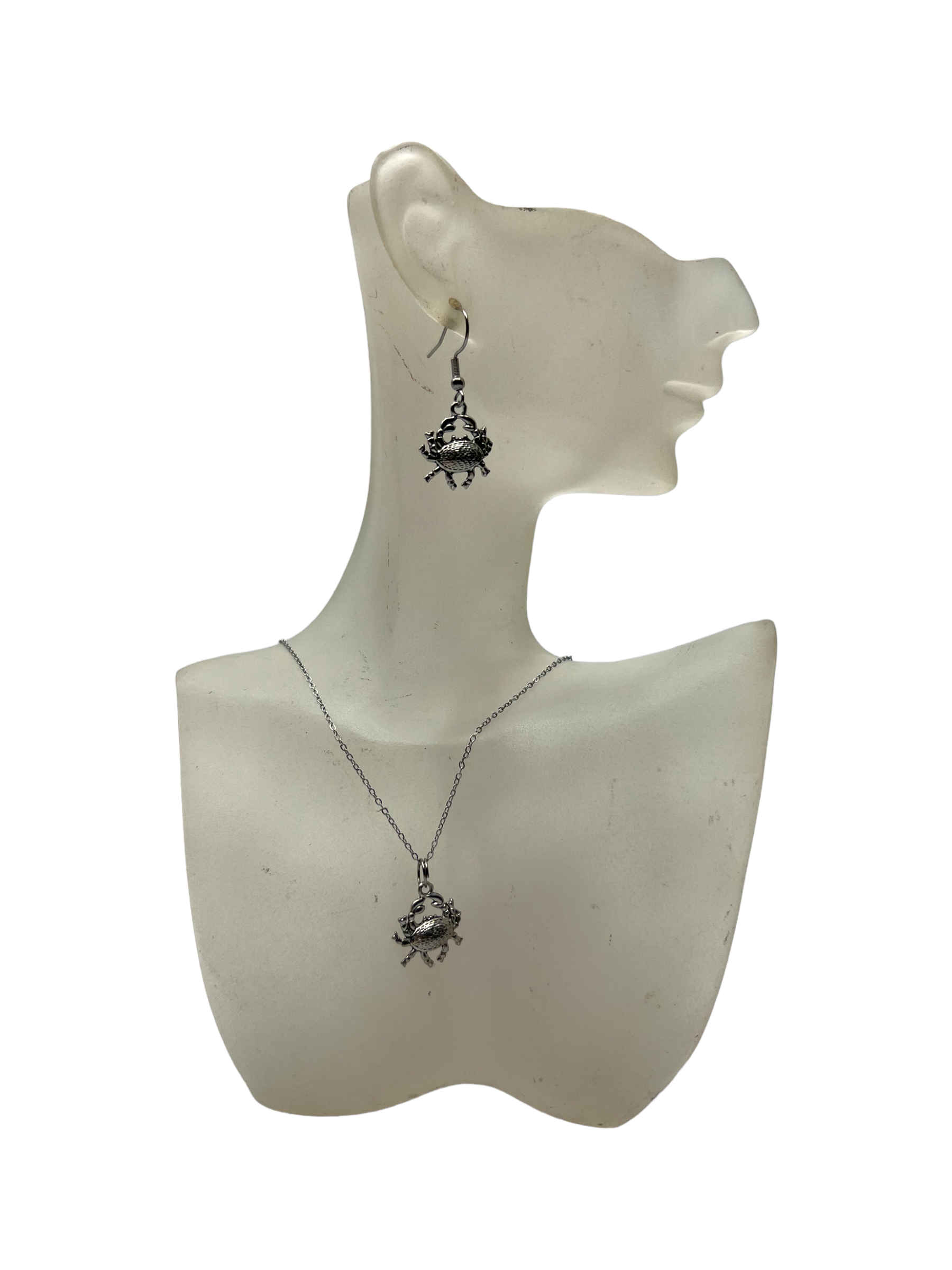Silver Crab Necklace and Earrings Set