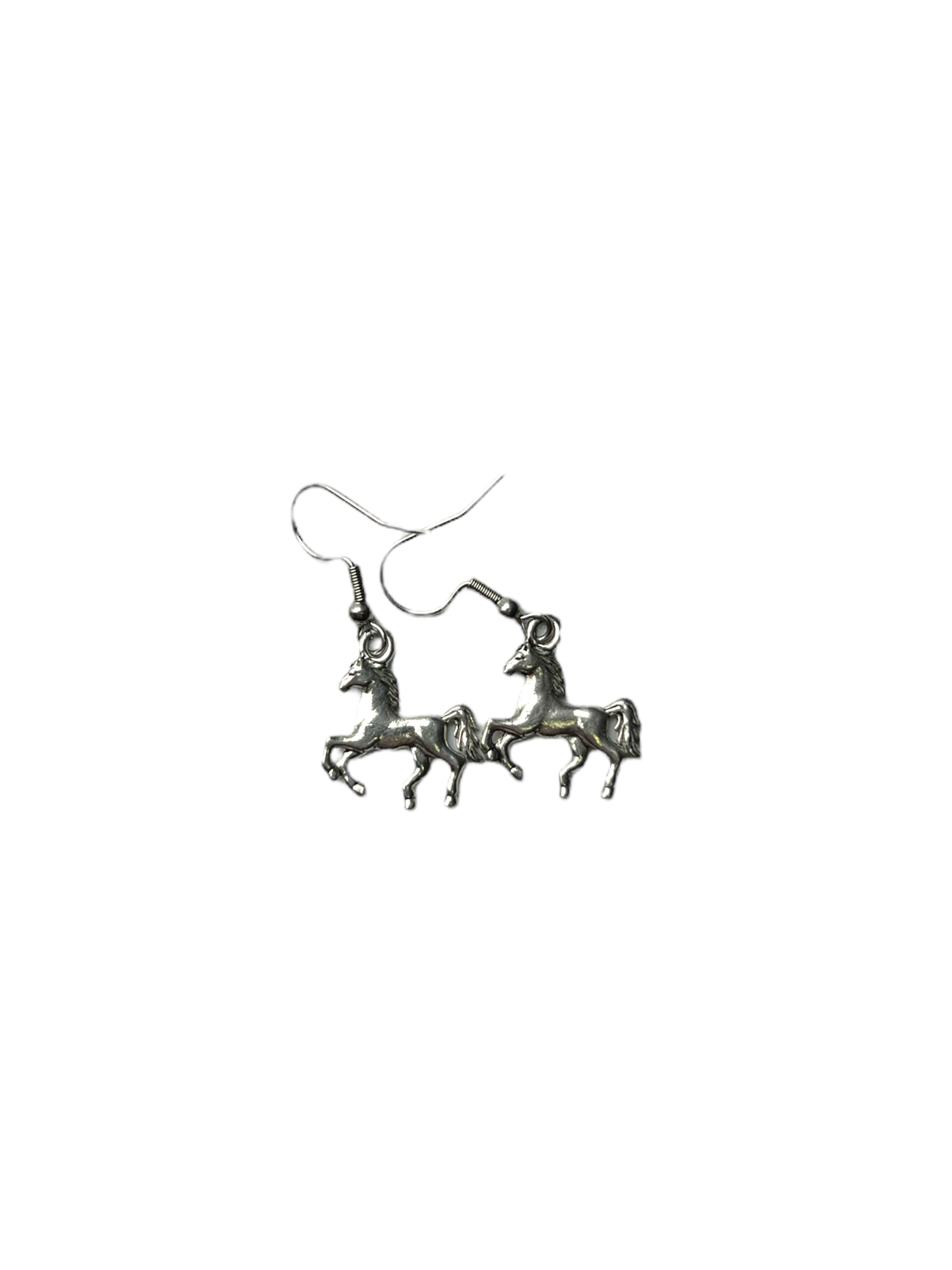 Silver Horse Charm Necklace Earrings Set