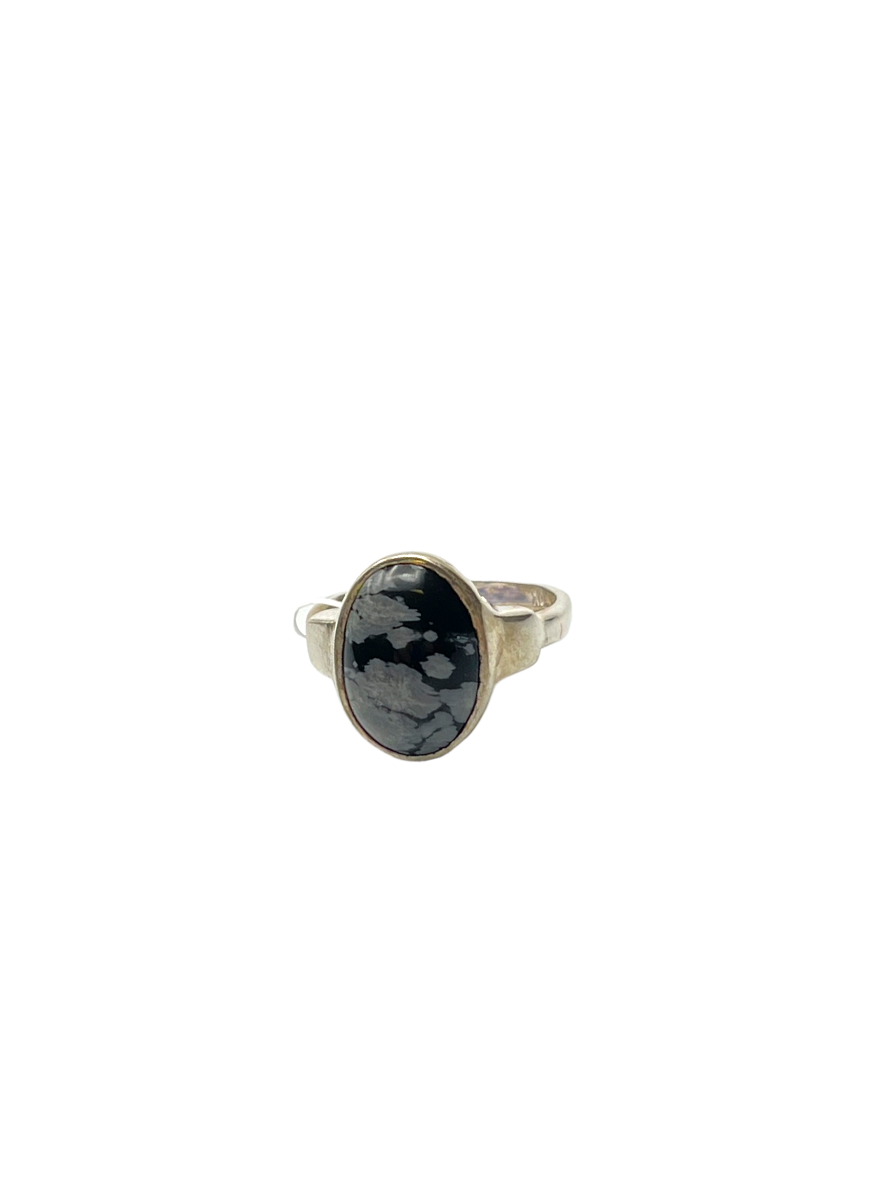 Unique Snowflake Obsidian Sterling Silver Ring - Adjustable Size