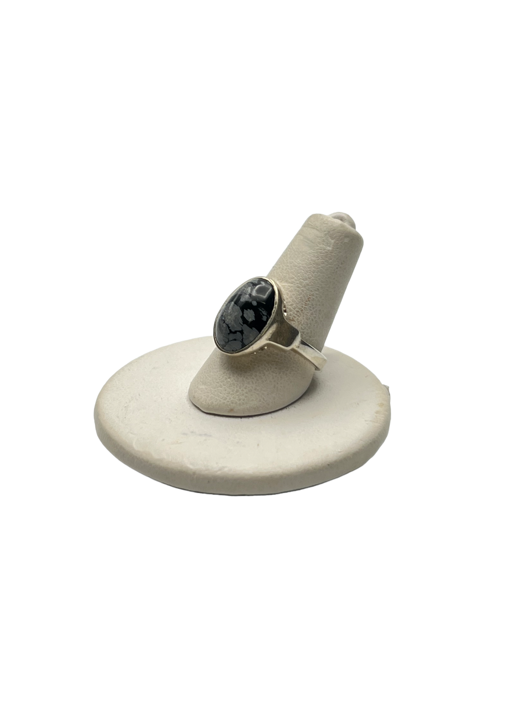 Unique Snowflake Obsidian Sterling Silver Ring - Adjustable Size