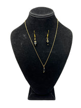 Black Agate Gemstone Necklace and Earrings Set