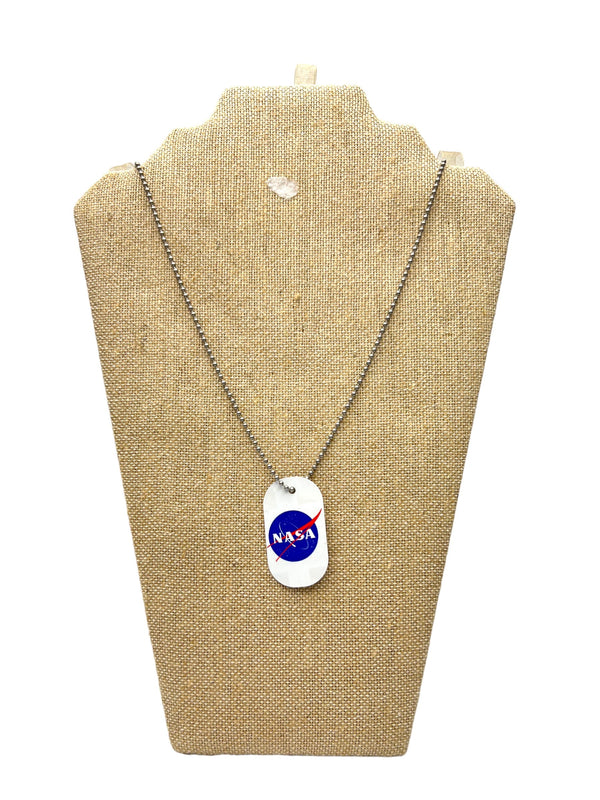 NASA Dog Tag Necklace | Stainless Steel, 20" Chain | Space Fan Gift
