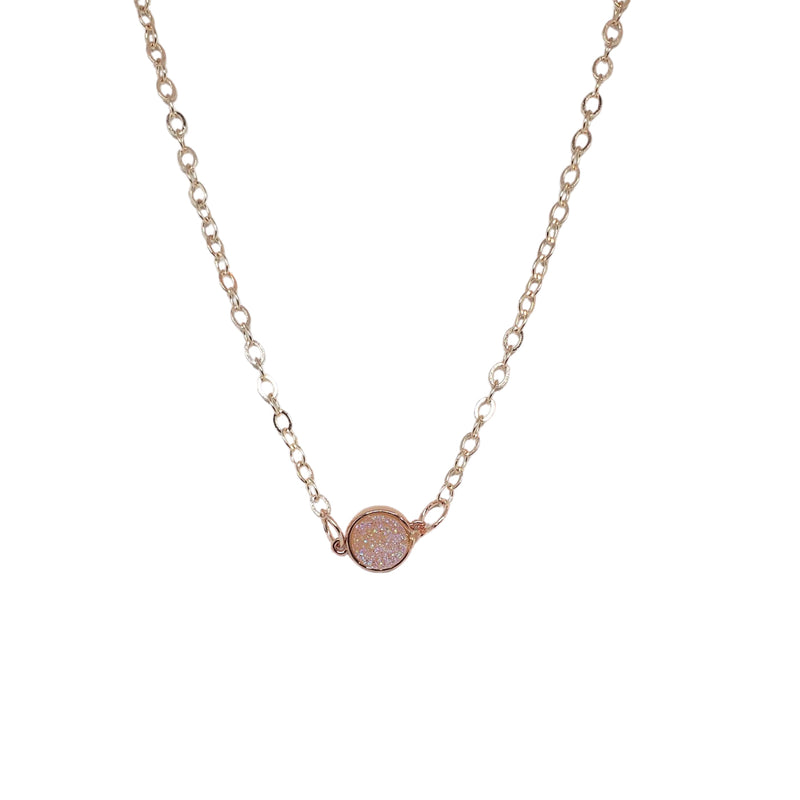Rose Gold Dainty Druzy Pendant Chain Necklace