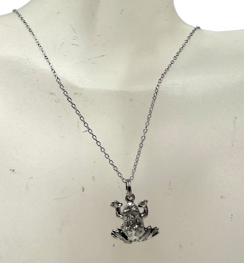 Charming Pewter Frog Necklace and Earring Set