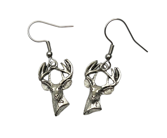 Pewter Buck Charm Earrings and Necklace Set: A Rustic and Natural Statement Piece