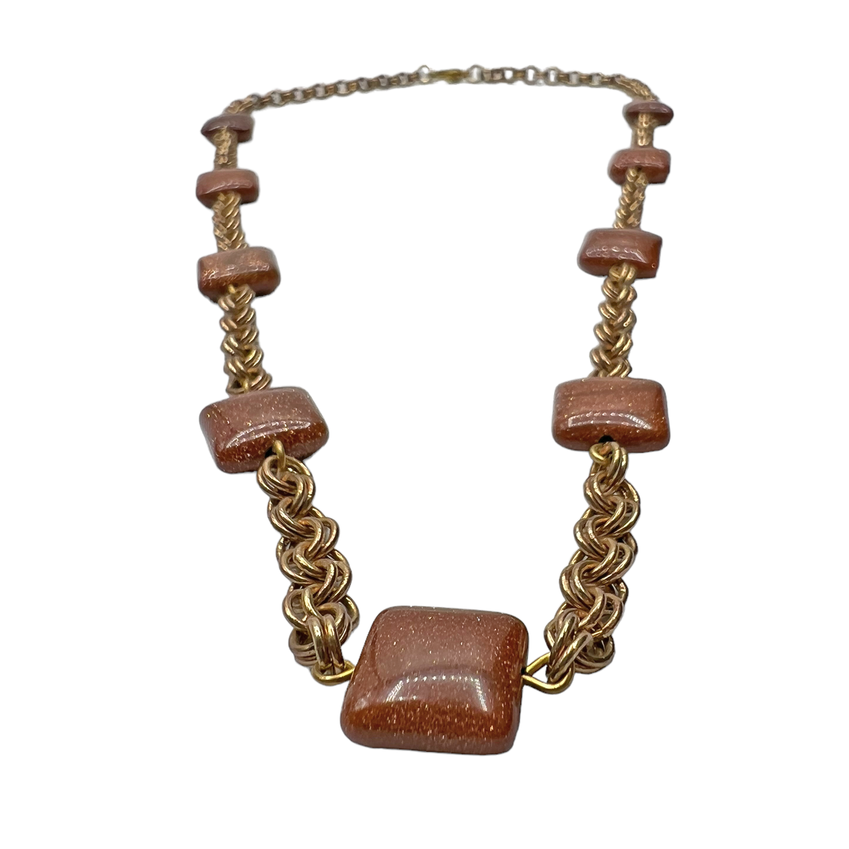 Sparkling Square Goldstone Geometric Necklace