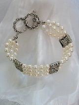 Cream Pearl Multi Strand Bridal Wedding Bracelet