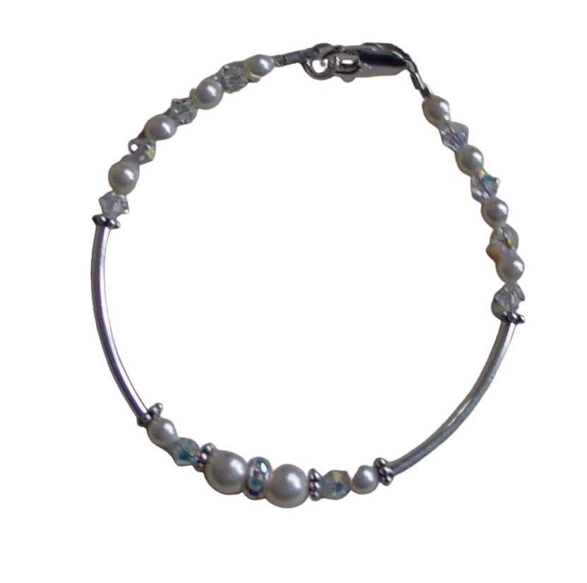 Silver Pearl and Crystal Bracelet | Wedding, Flower girl, Bridesmaid, First Communion, Confirmation