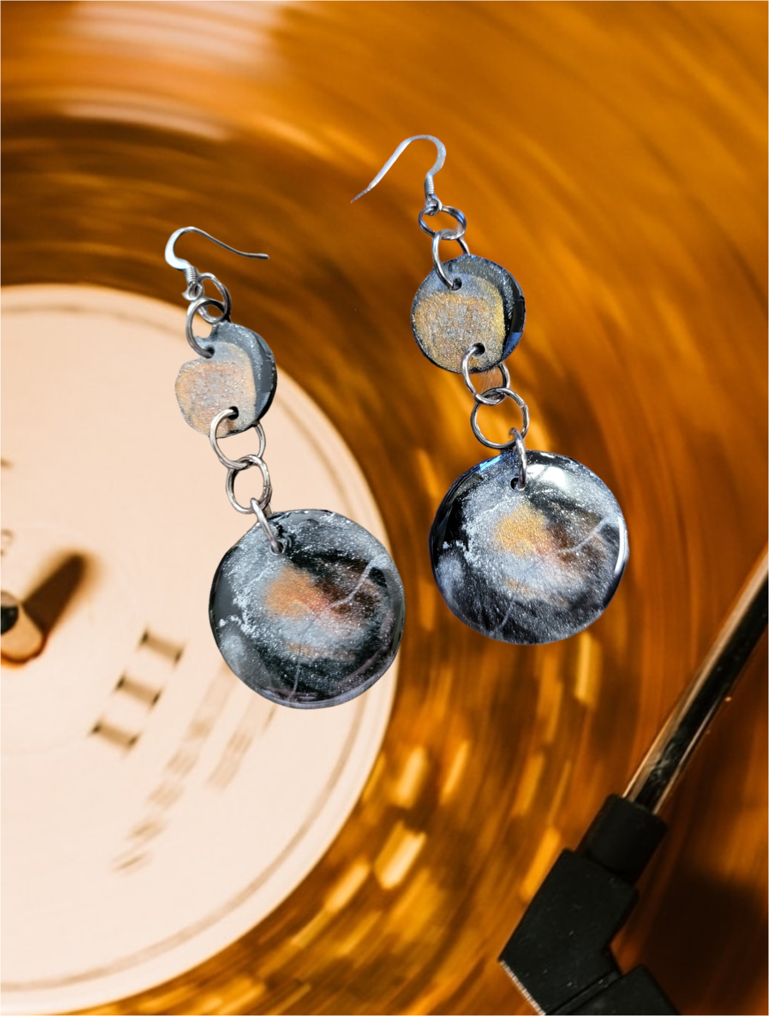 Go Gray Upcycled Vinyl Record Cancer Awareness Earrings