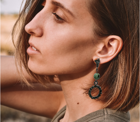 Natural African Turquoise Earrings with Black Gunmetal Accents | Lightweight and Comfortable