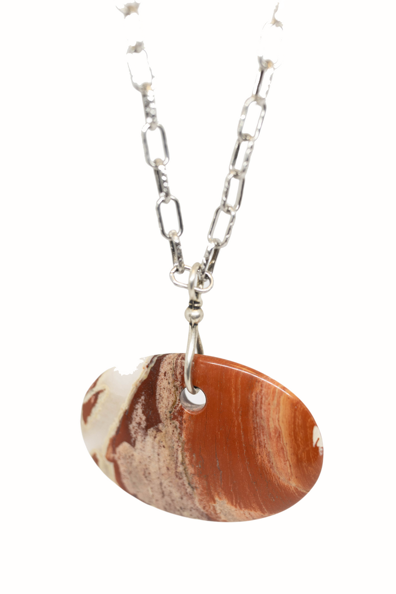 Long Natural Agate Necklace with Silver Stainless Steel Chain | Stylish and Unique