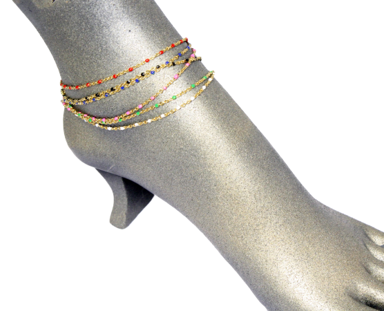 Delicate Gemstone Ankle Bracelets (1mm Gold Chain, Assorted Colors) - 9 Inch