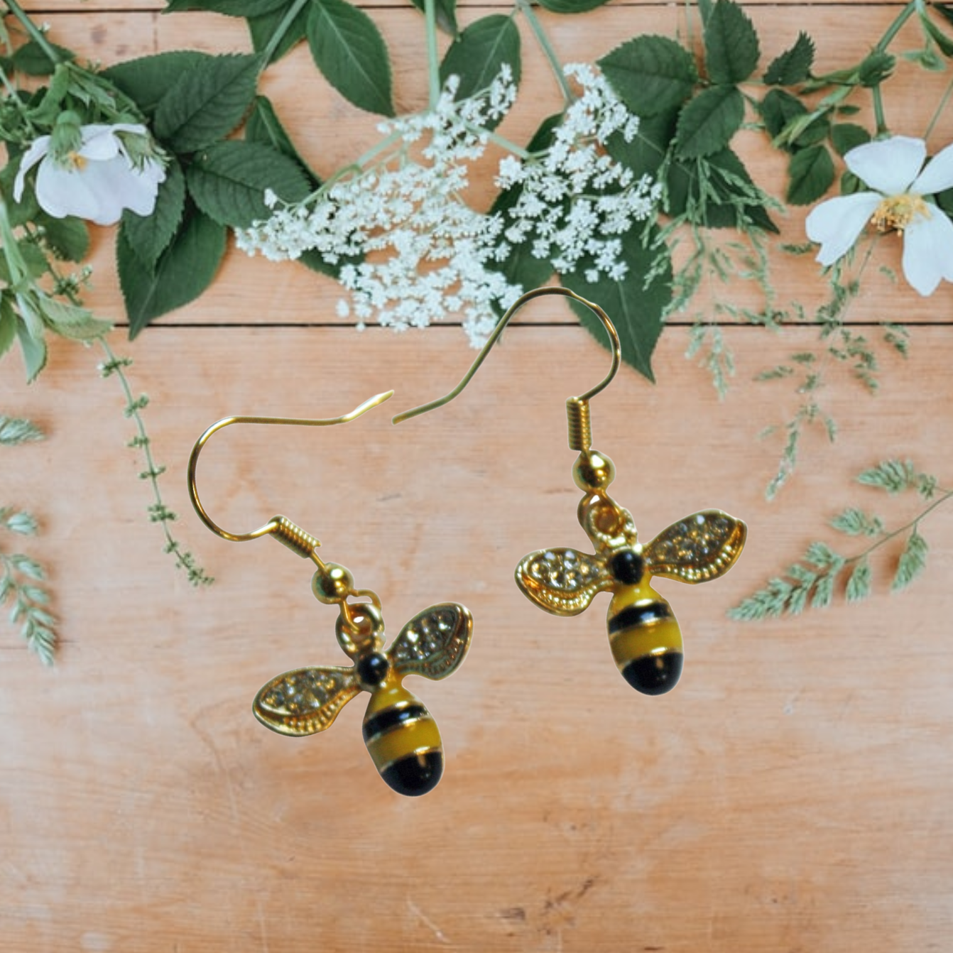 Dainty Bee Earrings with Crystal Wings - Gold & Yellow or Gold & White