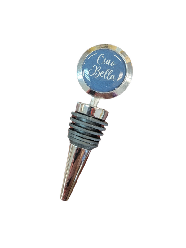 Ciao Bella Wine Stopper: Salute in Style (Script Font, Red or Black)