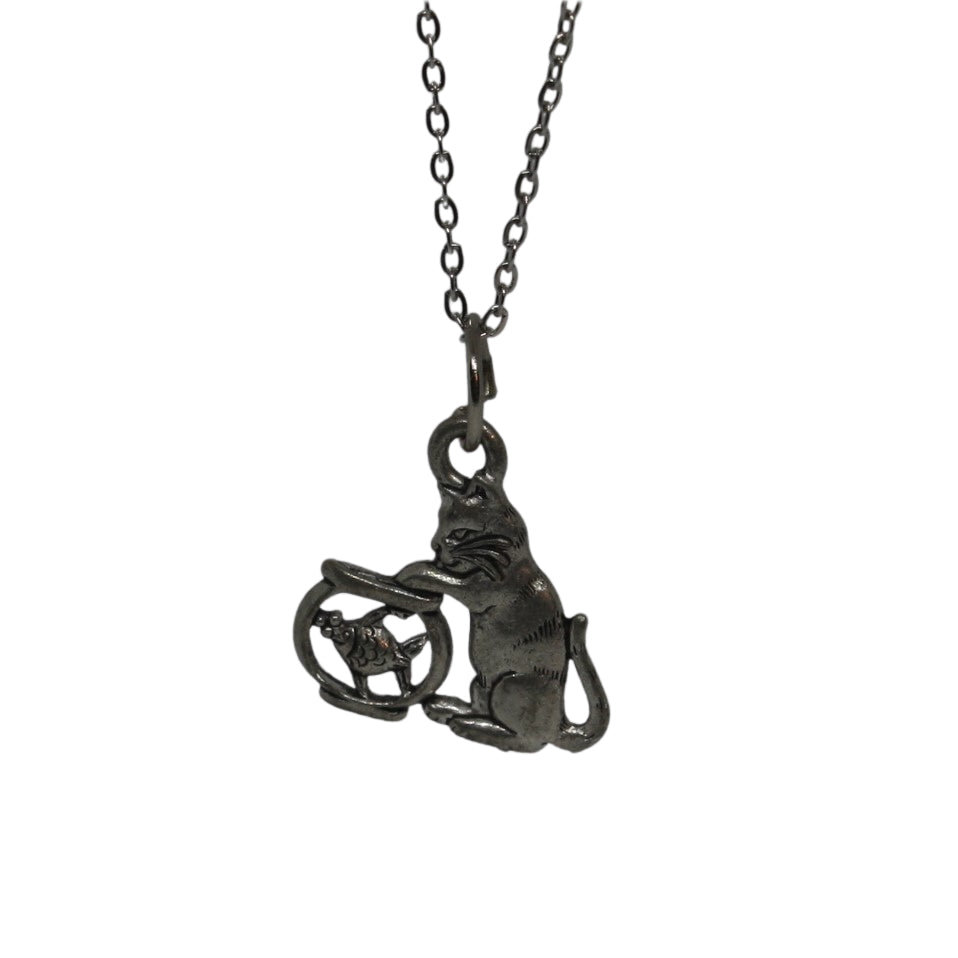 Purrfect Present: Adorable Cat Gazing at Fish Tank Pendant Necklace