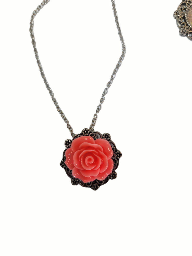 Silver Victorian Rose Wedding Bridesmaid Necklace Assorted Colors