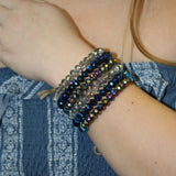 Wide Rainbow Crystal Beaded Stack Bracelet