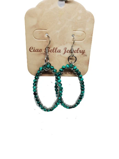 Gemstone Oval Wrapped Hoop Earrings