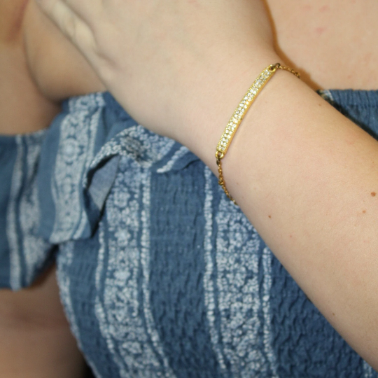 Dainty Gold Gleam Crystal Bar Bracelet
