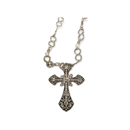Silver Ornate Cross Pendant Necklace