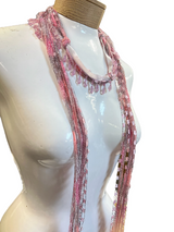 Boho Beaded Lightweight Mohair Scarf Necklace - Dark Pink, Light Pink with Beads