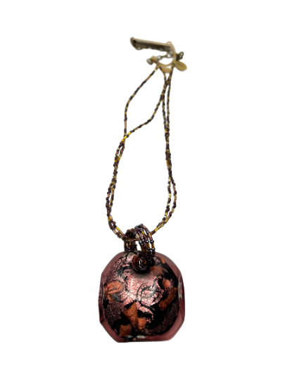 Vibrant Pink, Red, and Black Square Murano Glass Pendant Necklace