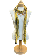 Boho Beaded Lightweight Mohair Scarf Necklace - Yellow, Green and Brown