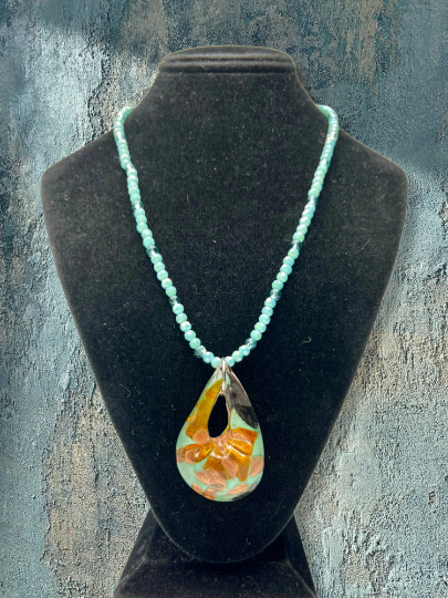 Murano Glass Aqua Teardrop Pendant Necklace