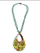 Gold and Aqua Murano Glass Necklace