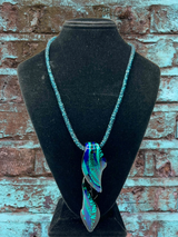 Black and Blue Swirl Murano Glass Pendant Necklace - A Stunning Statement Piece