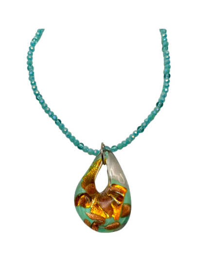 Murano Glass Aqua Teardrop Pendant Necklace