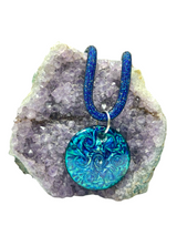 Murano Glass Blue Circle Pendant on a Seed Bead Filled Cord