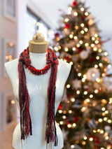 Boho Beaded Lightweight Mohair Scarf Necklace- Red Beaded Scarf Necklace
