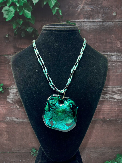 Venetian Treasure: Teal, Aqua and Black Murano Glass Necklace