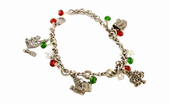 Festive Red and Green Pewter Charm Christmas Bracelet