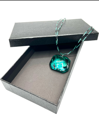 Venetian Treasure: Teal, Aqua and Black Murano Glass Necklace