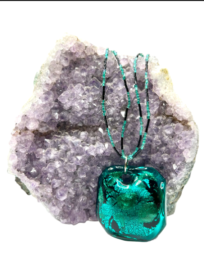 Venetian Treasure: Teal, Aqua and Black Murano Glass Necklace