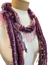 Boho Beaded Lightweight Scarf Necklace - Pink and Purple with Beads