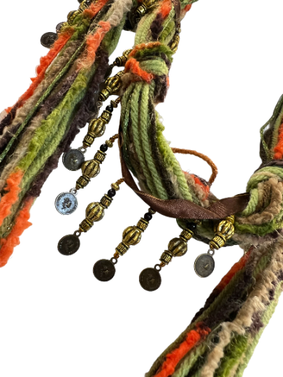 Boho Beaded Lightweight Scarf Necklace - Green, Orange and Brown