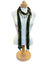 Boho Beaded Lightweight Scarf Necklace - Green and Gold