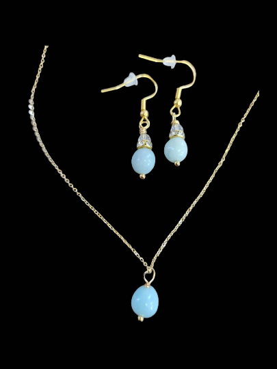 Aqua Amazonite Gemstone Pendant Necklace and Earrings Set, Perfect for Any Occasion