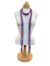 Boho Beaded Lightweight Mohair Scarf Necklace - Purple Mix w/Purple Beads